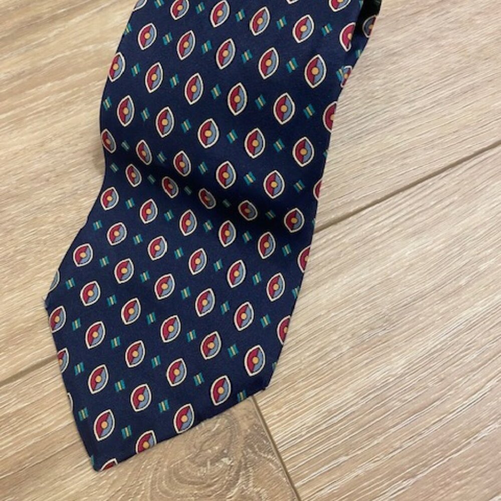 Vintage Christian Dior Monsieur Blue/Red Geometric Print Silk Tie L56"W4"